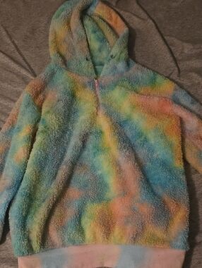 Cozy Tie-Dye Sherpa Hoodie Jacket - Multicolor